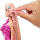 Barbie Fun & Fancy Blonde Hair Doll with Extra-Long Colorful Hair and Shimmery Pink Dress and 10 Hair and Fashion Play Accessories for Kids Ages 3+